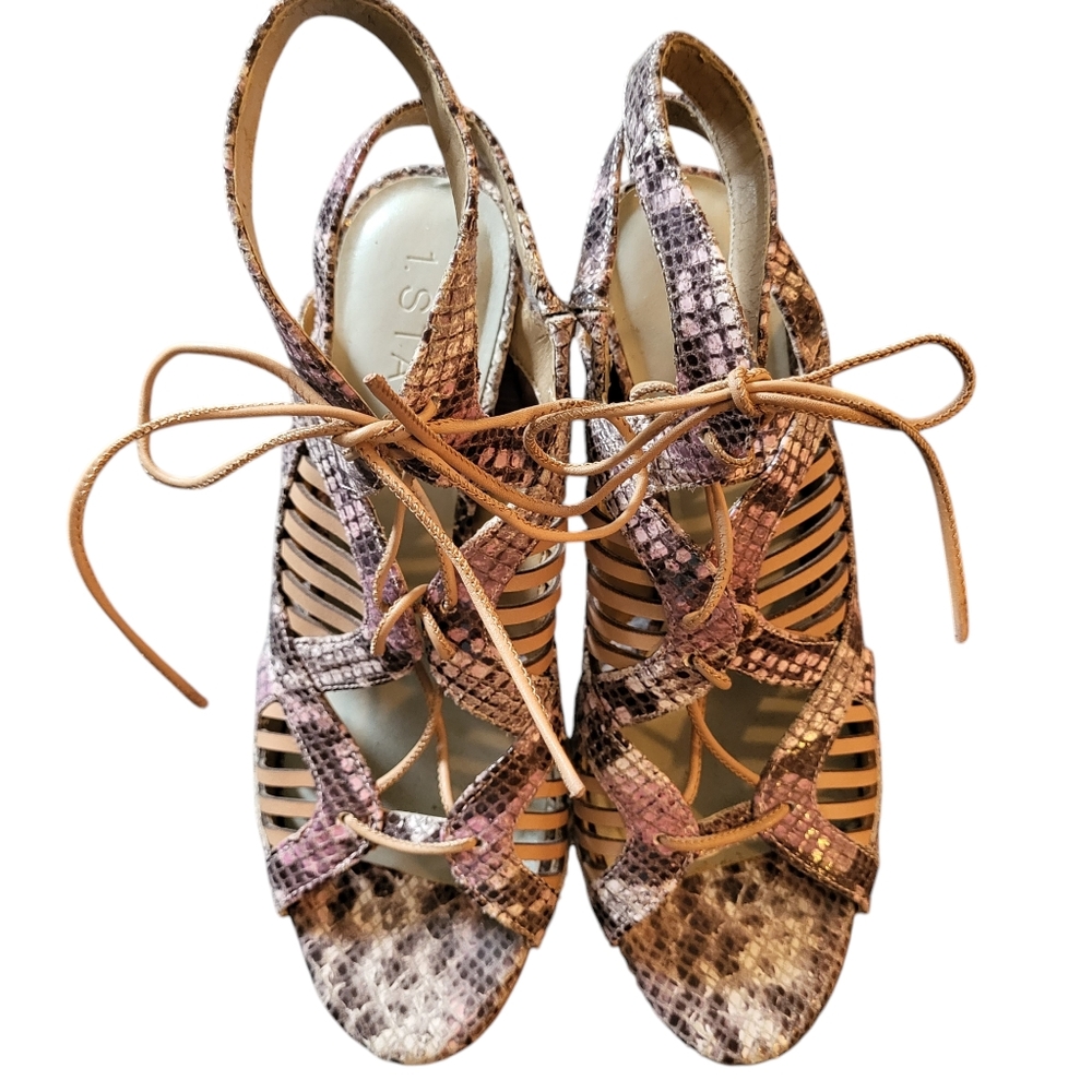 1.State Kaaya Caged Open Toe Laceup Block Heel Shoes sz 9.5